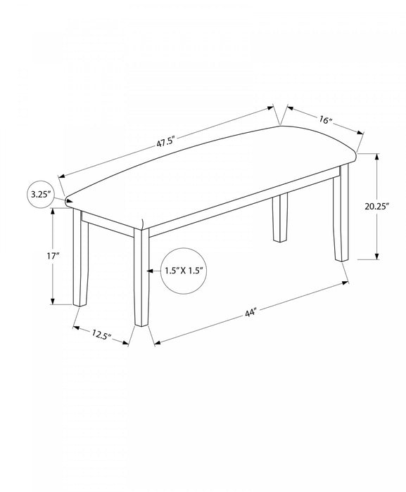 Banc rectangulaire de style transitionnel avec bois massif brun et apparence cuir noir pour la salle à manger, le couloir et l’entrée