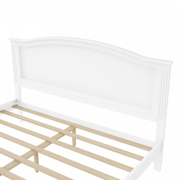 Lit plateforme Benson en bois massif format Full avec tete de lit elegante, blanc