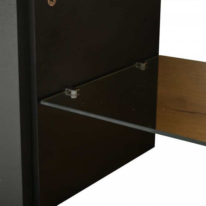 Nathan meuble TV – meuble multimedia avec 3 portes et etageres ouvertes, finition naturelle