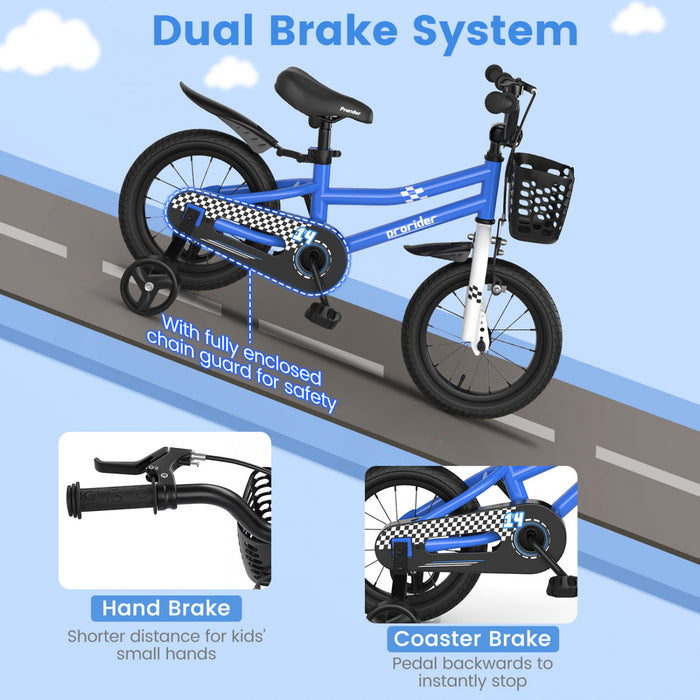 Velo Costway 14\" Pour Enfants Avec Roues D'entrainement Amovibles Et Panier Pour 3-5 Ans Bleu