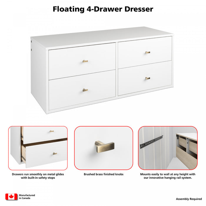 Commode flottante à 4 tiroirs - blanche