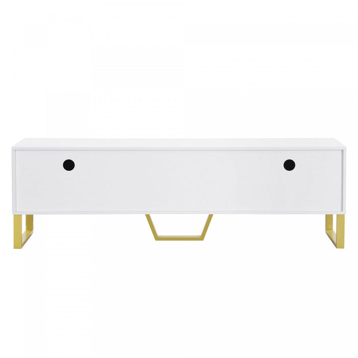 Steven 66.9\" Cabinet TV Sur Pieds avec Poignees et Pieds Dores, Blanc