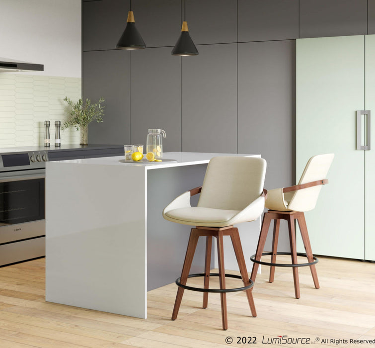 Tabouret moderne du milieu du 20e siècle Cosmo de hauteur comptoir en similicuir - noyer et crème
