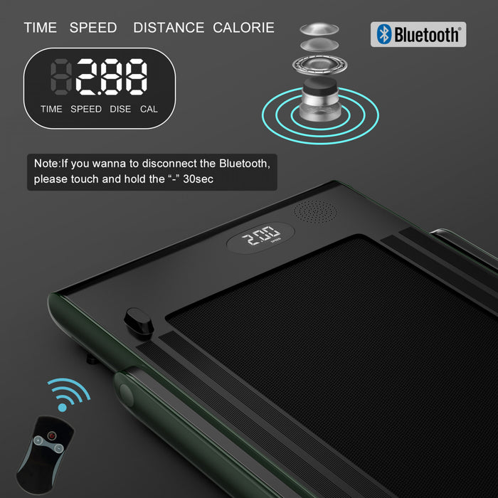 Tapis De Course Pliable 2 En 1 Superfit, Avec Haut-parleur, Telecommande Et Controle Via Application, Moteur 2,25 Hp, 2 Modes : Marche Et Course, Vitesse De 1 A 12 Km/h, Vert