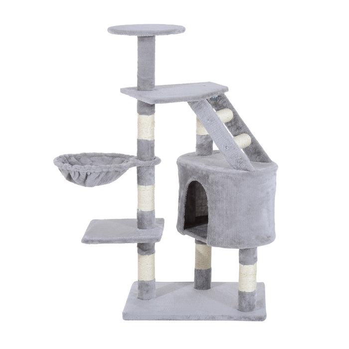 Pawhut 49'' Arbre A Chat Tour Chaton Griffoir Griffoir Grattoir Grimper Centre D'activites Maison De Jeu Meubles Pour Animaux De Compagnie Gris