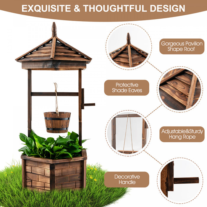 Costway En Bois Souhaitant Bien Seau Hexagonal Plantes De Fleurs Planteur Patio Jardin Decor