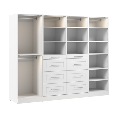 Bestar Florence 100" Modular Reach-In/Walk-In Closet System with LED Lights, Rods, Shelves and Drawe|Système de garde-robe et pièce-penderie modulaire Florence de Bestar de 100 po avec éclairages à DEL