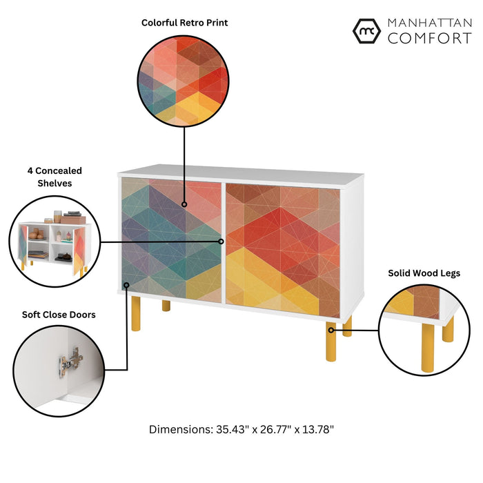 Armoire décorative Retro de Manhattan Comfort de style moderne du milieu du 20e siècle avec 4 tablettes - multicolore