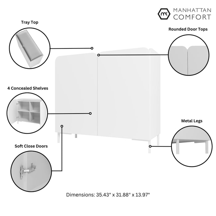 Armoire décorative Bogardus de Manhattan Comfort de style moderne du milieu du 20e siècle avec 4 tablettes - blanche