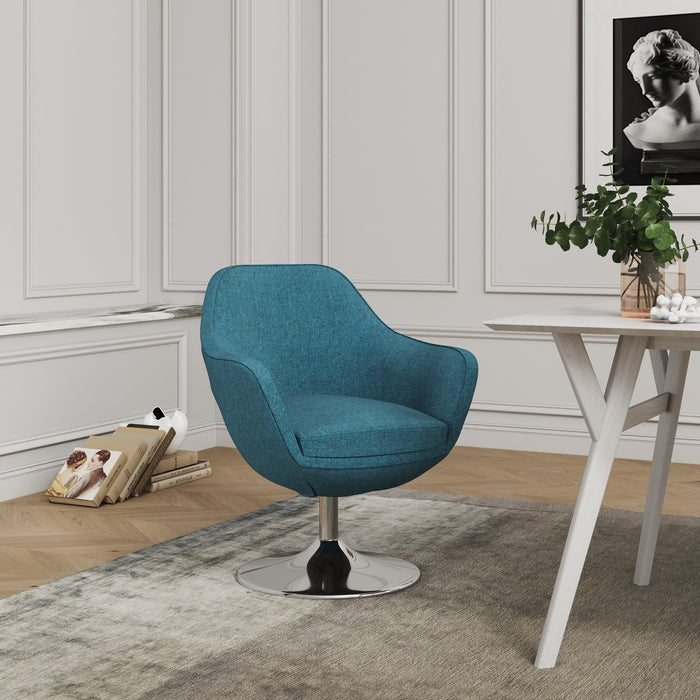 Chaise d’appoint pivotante sergée Caisson de Manhattan Comfort en chrome poli - bleue