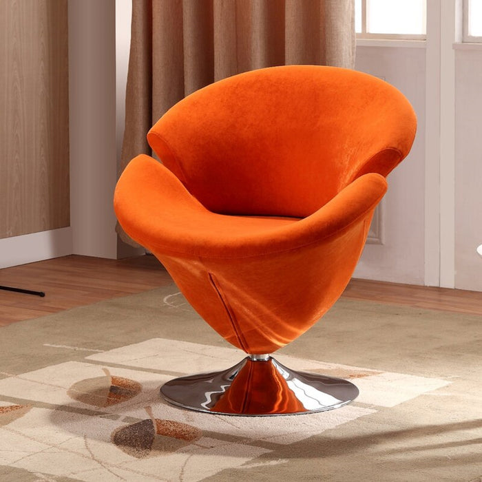 Fauteuil d’appoint pivotant Tulip de Manhattan Comfort en chrome poli et en velours - orange