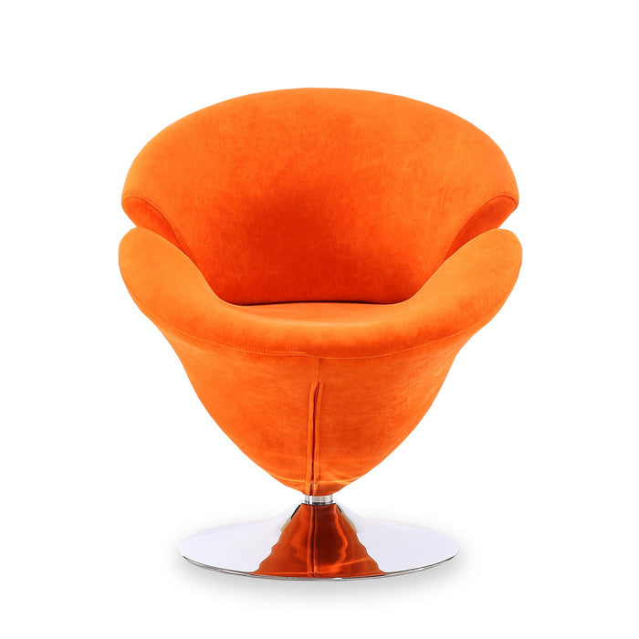 Fauteuil d’appoint pivotant Tulip de Manhattan Comfort en chrome poli et en velours - orange