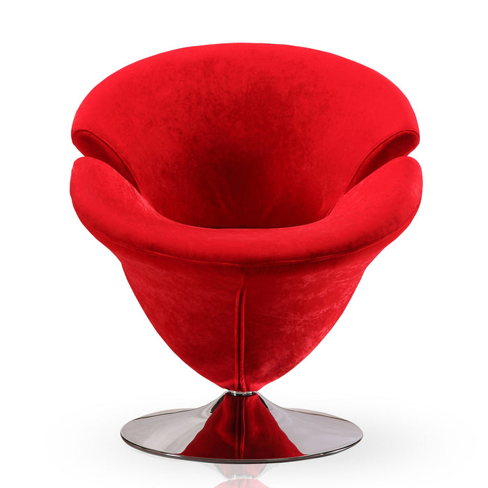 Fauteuil d’appoint pivotant Tulip de Manhattan Comfort en chrome poli et en velours - rouge