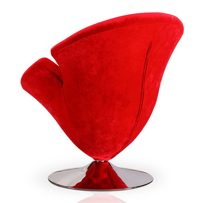 Fauteuil d’appoint pivotant Tulip de Manhattan Comfort en chrome poli et en velours - rouge