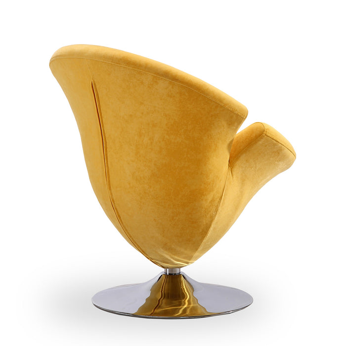 Fauteuil d’appoint pivotant Tulip de Manhattan Comfort en chrome poli et en velours -jaune