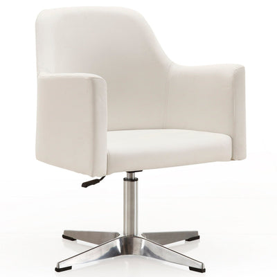 Manhattan Comfort Pelo Polished Chrome Faux Leather Adjustable Height Swivel Accent Chair - White|Chaise d’appoint pivotante Pelo de Manhattan Comfort à hauteur réglable en chrome poli et en similicuir - blanche