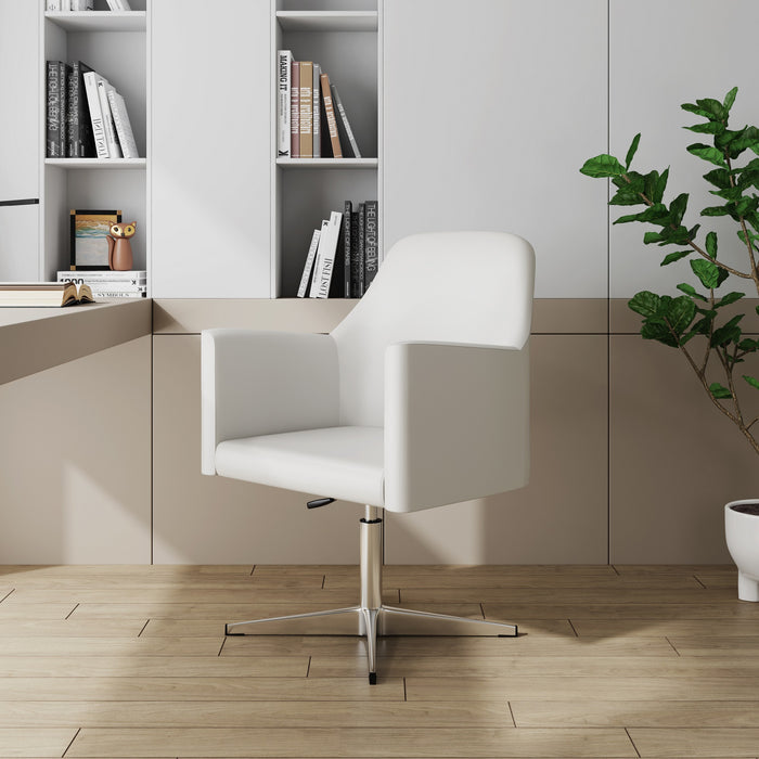 Chaise d’appoint pivotante Pelo de Manhattan Comfort à hauteur réglable en chrome poli et en similicuir - blanche
