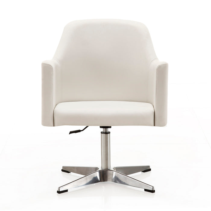Chaise d’appoint pivotante Pelo de Manhattan Comfort à hauteur réglable en chrome poli et en similicuir - blanche