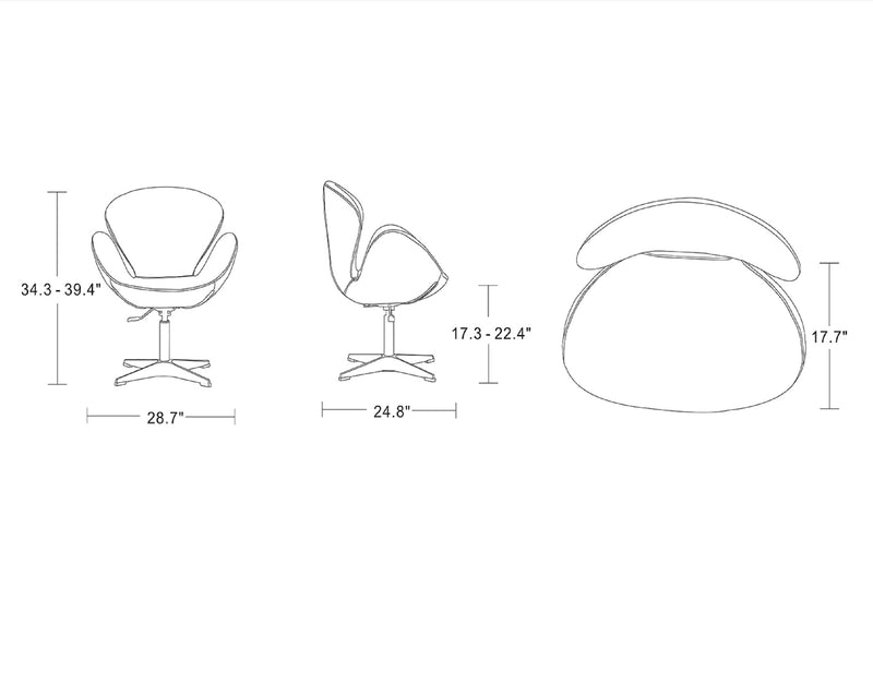 Chaise d’appoint pivotante réglable Raspberry de Manhattan Comfort en chrome poli et en similicuir - noire