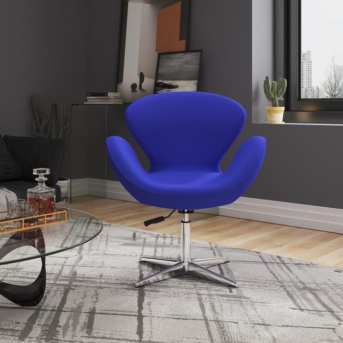 Chaise pivotante réglable Raspberry de Manhattan Comfort en chrome poli et en mélange de laine - bleue