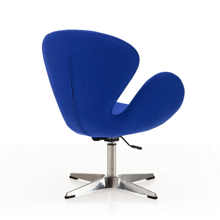 Chaise pivotante réglable Raspberry de Manhattan Comfort en chrome poli et en mélange de laine - bleue