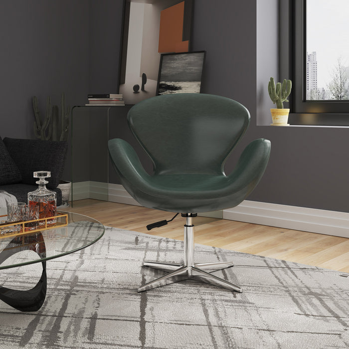 Chaise pivotante réglable Raspberry de Manhattan Comfort en chrome poli et en similicuir - vert forêt