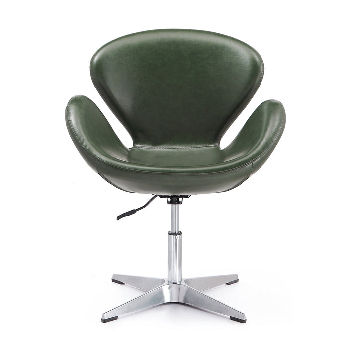 Chaise pivotante réglable Raspberry de Manhattan Comfort en chrome poli et en similicuir - vert forêt