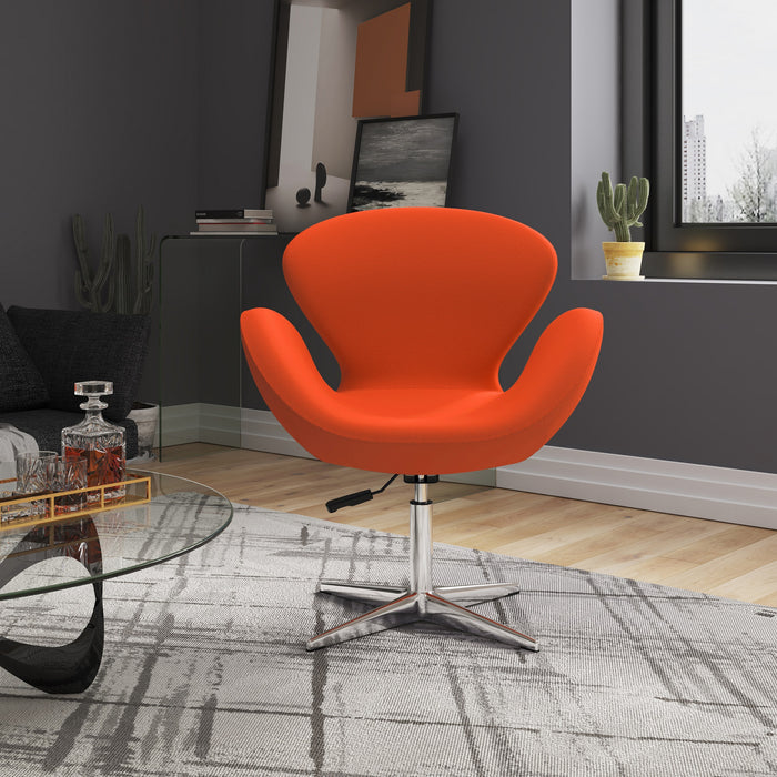 Chaise pivotante réglable Raspberry de Manhattan Comfort en chrome poli et en mélange de laine - orange