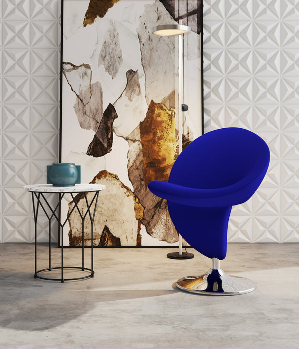 Fauteuil d’appoint pivotant Curl de Manhattan Comfort en chrome poli et en mélange de laine - bleu