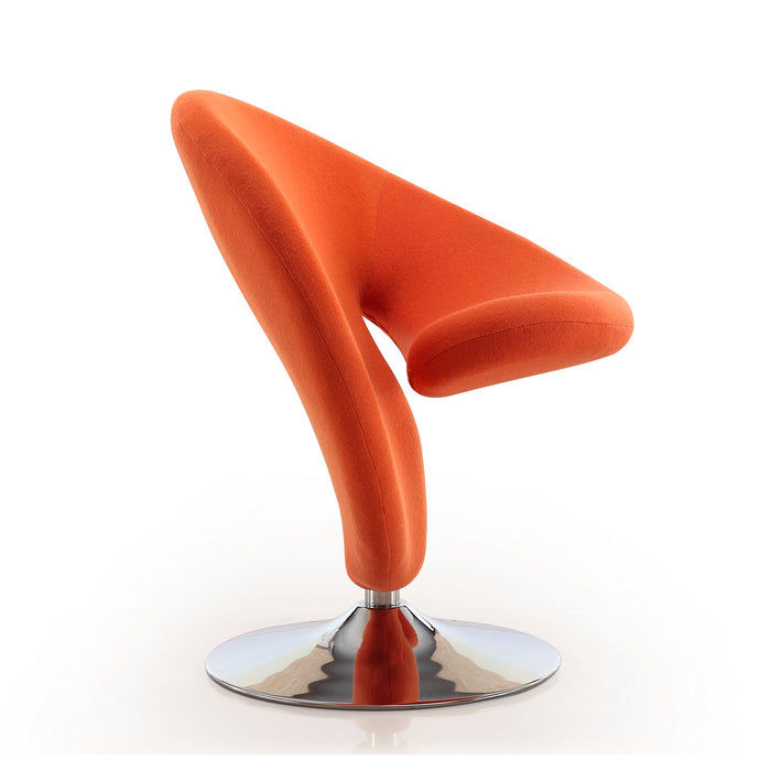 Fauteuil d’appoint pivotant Curl de Manhattan Comfort en chrome poli et en mélange de laine - orange