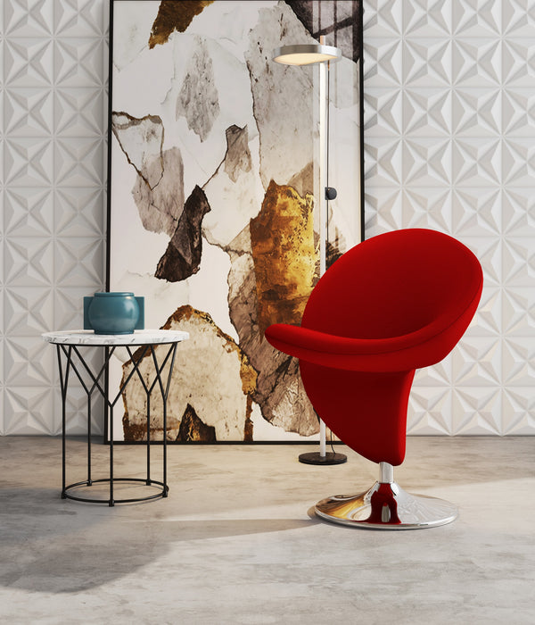 Fauteuil d’appoint pivotant Curl de Manhattan Comfort en chrome poli et en mélange de laine - rouge