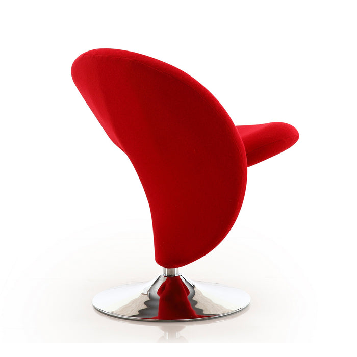 Fauteuil d’appoint pivotant Curl de Manhattan Comfort en chrome poli et en mélange de laine - rouge