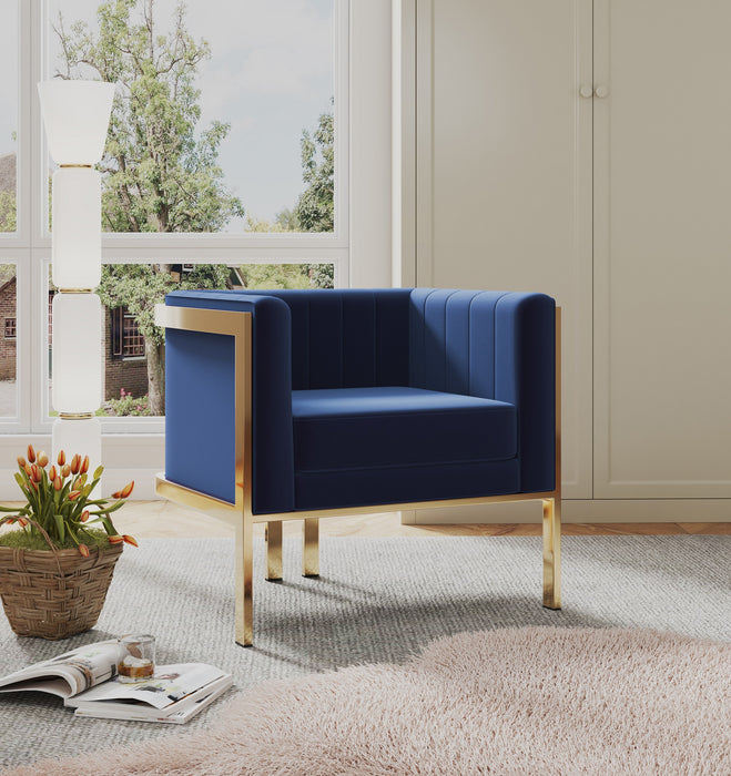 Fauteuil d’appoint Paramount de Manhattan Comfort en laiton poli et en velours - bleu roi