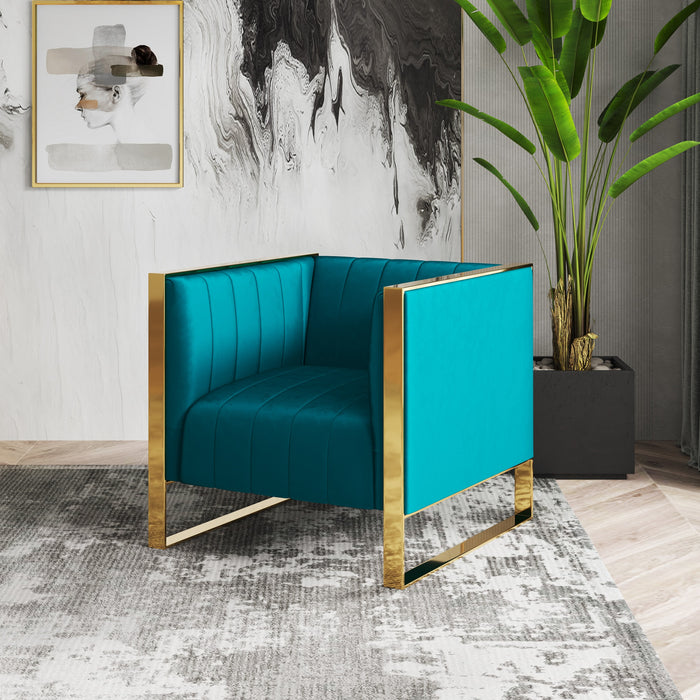 Fauteuil d’appoint Trillium de Manhattan Comfort en velours - bleu sarcelle et doré