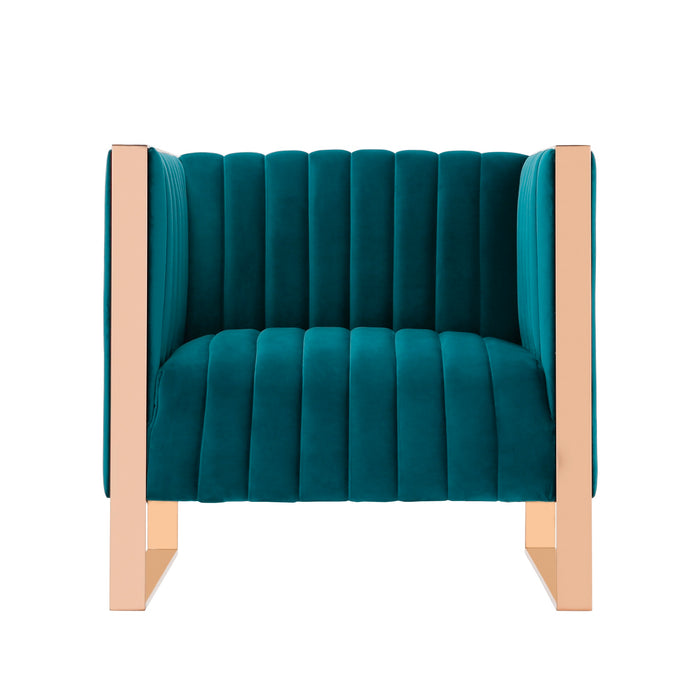 Fauteuil d’appoint Trillium de Manhattan Comfort en velours - bleu sarcelle et doré