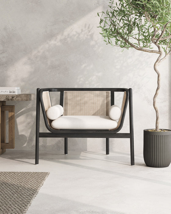 Fauteuil d’appoint Versailles de Manhattan Comfort - noir, canne naturel et crème