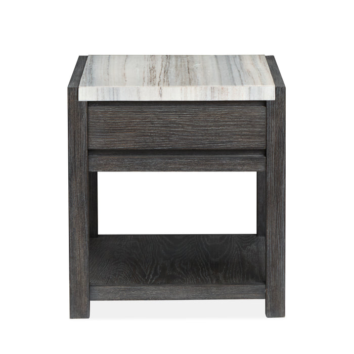 Table de bout Alders de 22 po avec dessus en marbre et rangement - noir Ravenwood