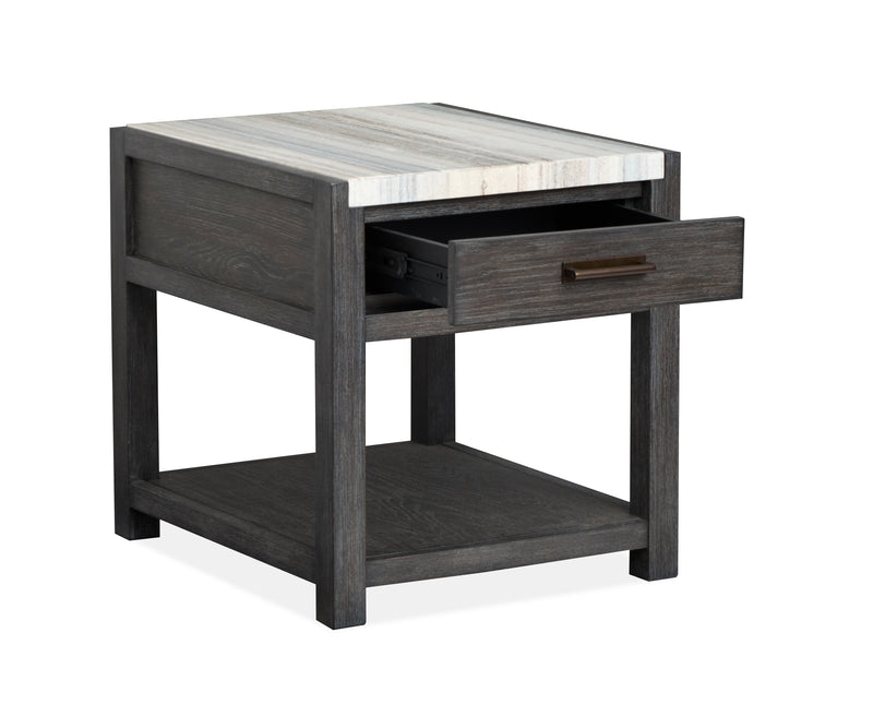 Table de bout Alders de 22 po avec dessus en marbre et rangement - noir Ravenwood