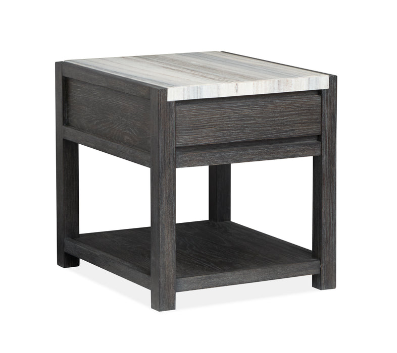 Table de bout Alders de 22 po avec dessus en marbre et rangement - noir Ravenwood