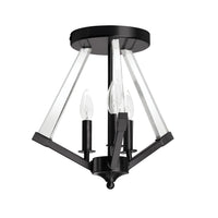 Plafonnier semi-affleuré Aalto de Dainolite en acrylique transparent, avec fini noir mat et 3 ampoules