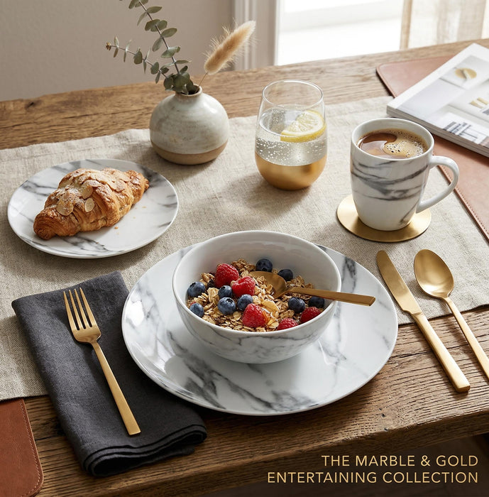 Ensemble de Vaisselle 16 Morceaux en Porcelaine Effet Marbre, Service de Table Moderne pour 4 Personnes