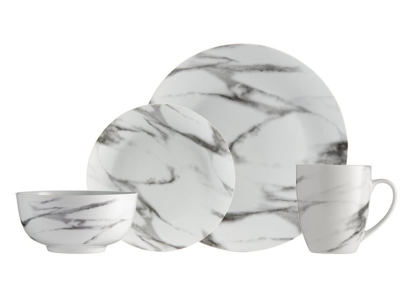Ensemble de Vaisselle 16 Morceaux en Porcelaine Effet Marbre, Service de Table Moderne pour 4 Personnes