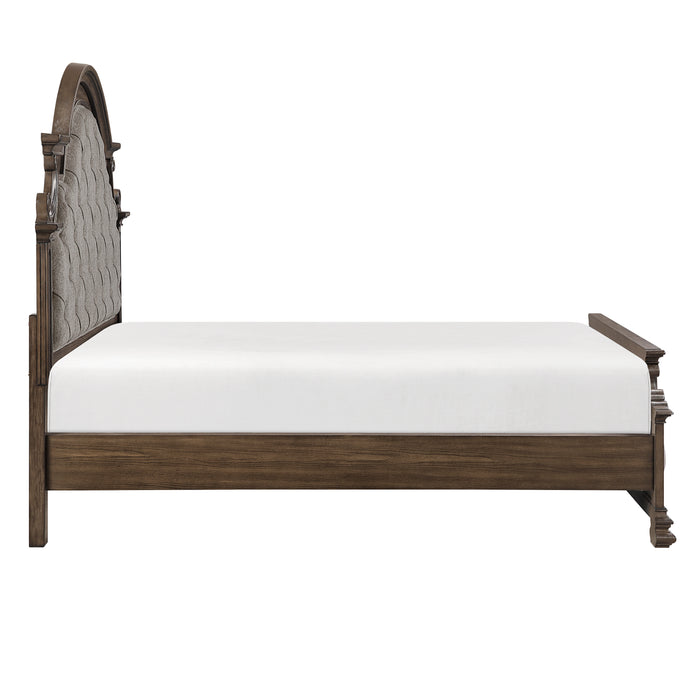 Lit à panneaux Ambrose en bois et en tissu avec tête de lit et cadre de lit, brun - format très grand lit