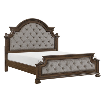 Ambrose Panel Bed with Headboard & Frame, Wooden, Fabric, Brown - King Size | Lit à panneaux Ambrose en bois et en tissu avec tête de lit et cadre de lit, brun - format très grand lit