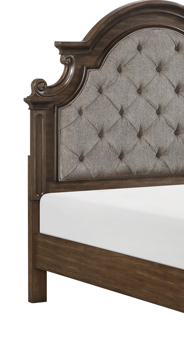 Lit à panneaux Ambrose en bois et en tissu avec tête de lit et cadre de lit, brun - format très grand lit