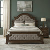 Ambrose Panel Bed with Headboard & Frame, Wooden, Fabric, Brown - King Size | Lit à panneaux Ambrose en bois et en tissu avec tête de lit et cadre de lit, brun - format très grand lit