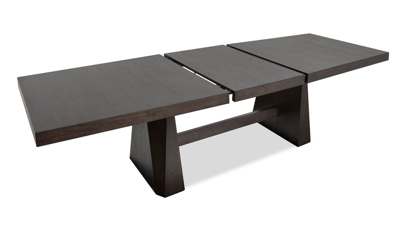 Table de salle à manger Arden avec rallonge de 84 po à 108 po (L) et base à tréteaux - brun espresso