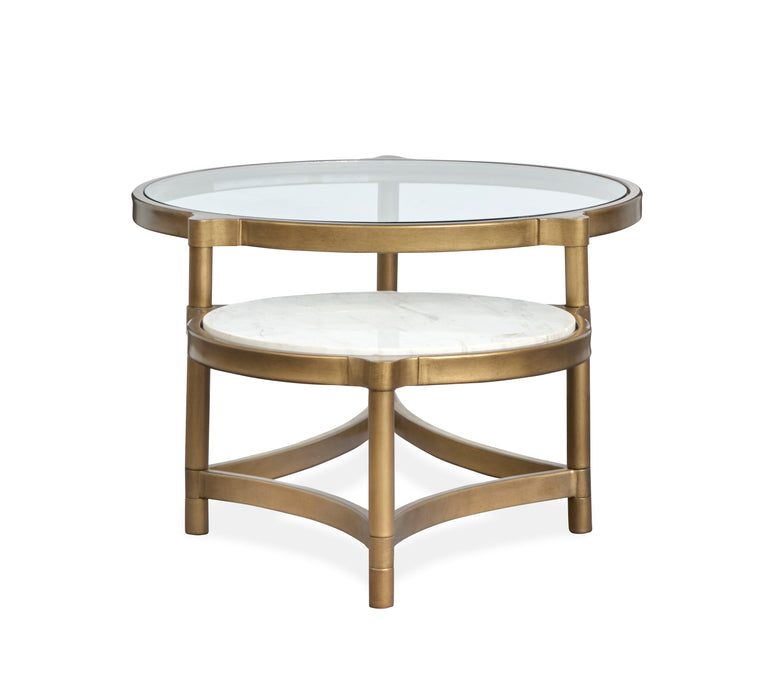 Table à café Arlington de 48 po avec dessus en verre - laiton vieilli