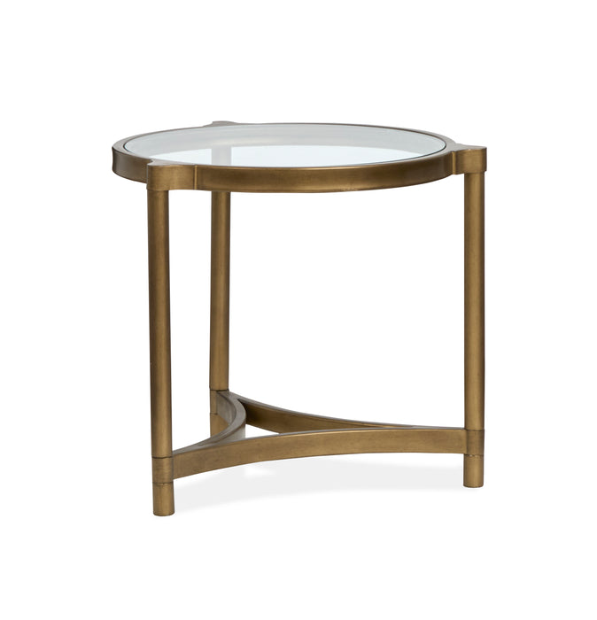Table de bout Arlington de 23,88 po avec dessus en verre - laiton vieilli