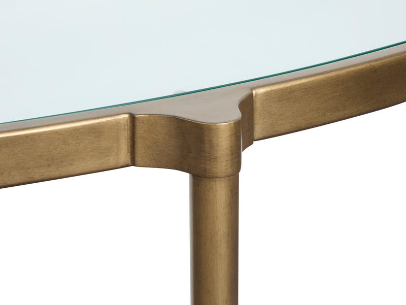 Table de salon Arlington de 53,63 po avec dessus en verre et pattes en métal - laiton vieilli